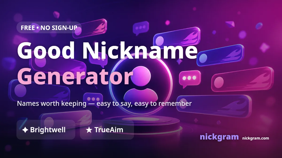 Good nickname generator examples — Brightwell, TrueAim and Goldenly in clean stylish fonts