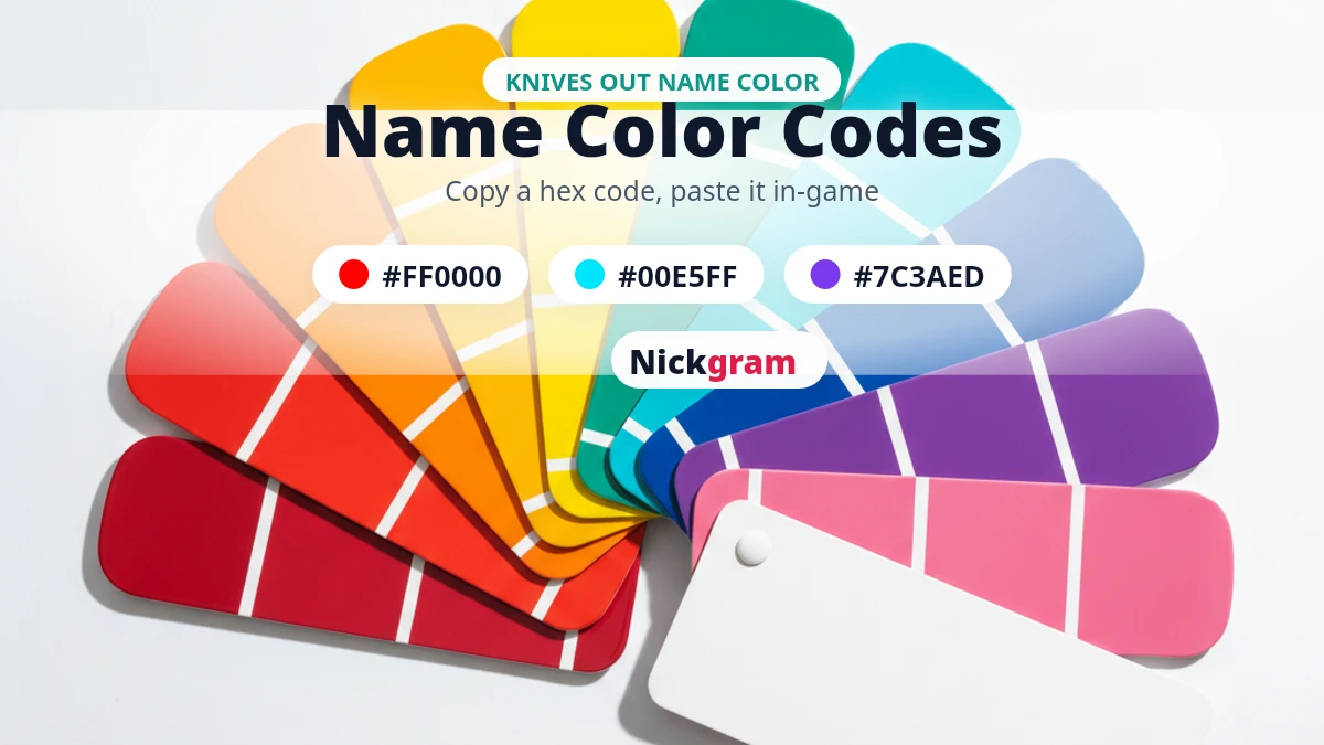 Knives Out name color codes — red, cyan and purple hex codes to copy