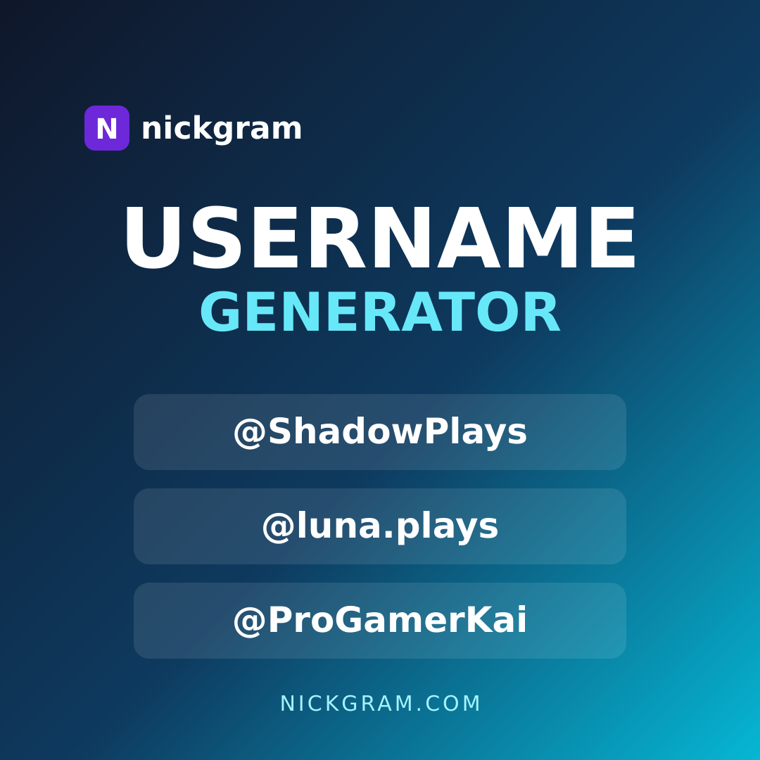 Nickname username generator — create cool, available handles like ShadowPlays and luna.plays
