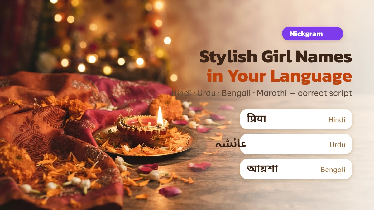 Stylish girl names in Hindi, Urdu and Bengali script — Priya, Ayesha and Ayesha examples
